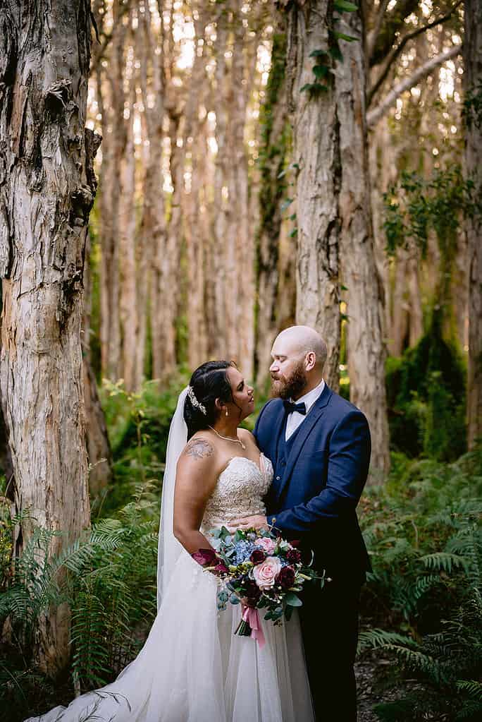 Wedding couple at the paperbark forrest